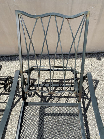 Woodard Style Wrought Iron Lattice Garden Patio Chaise Lounge Chair - a Pair