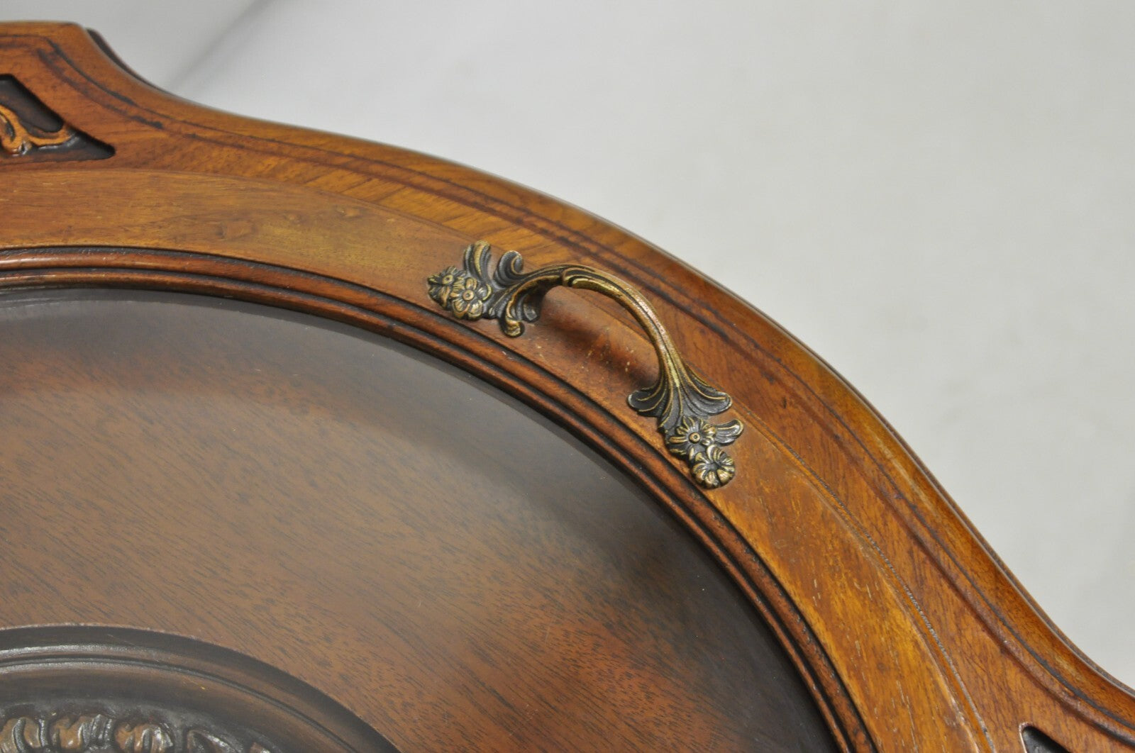 Antique French Renaissance Carved Female Dancer Walnut Display Tray Coffee Table