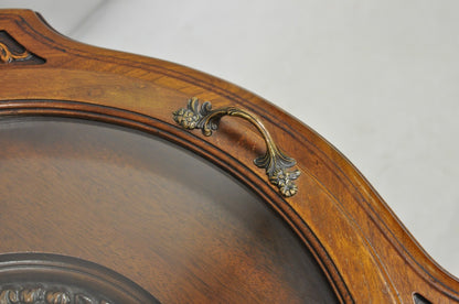 Antique French Renaissance Carved Female Dancer Walnut Display Tray Coffee Table