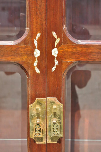Vintage Chinese Mother of Pearl Hardwood China Cabinet Curio Display Wall Unit