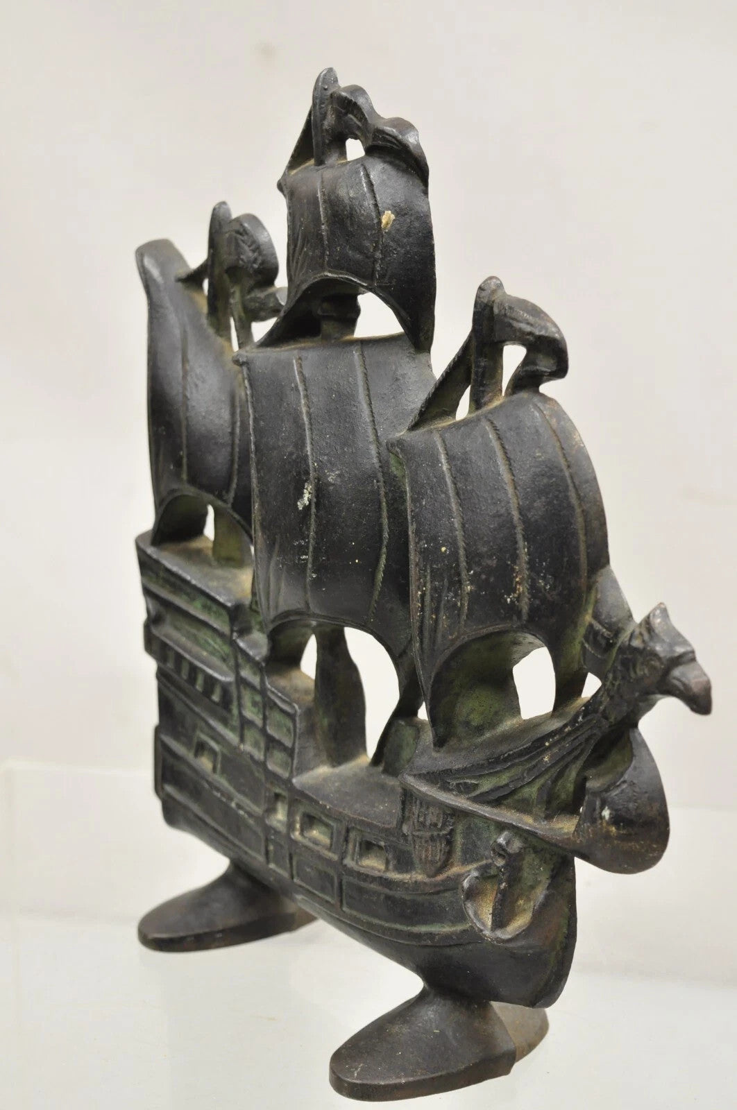Antique Victorian 1930 Creation Co Cast Iron Figural Ship Boat Door Stop (B)