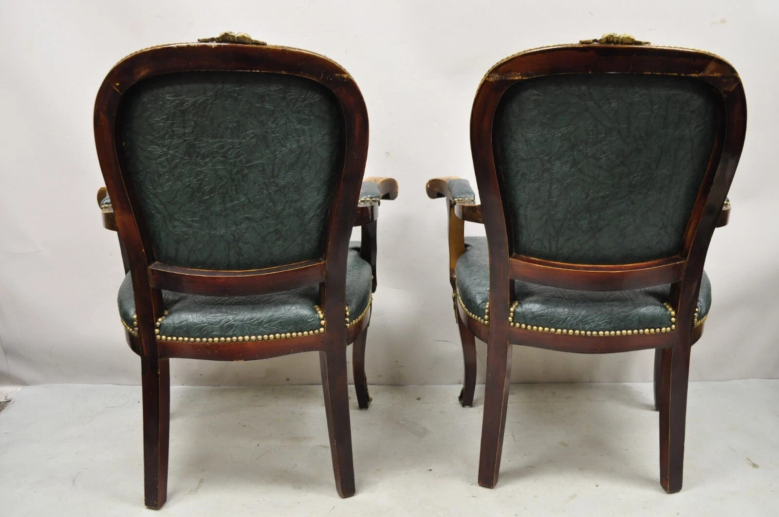 Vintage French Louis XV Style Solid Wood Bronze Ormolu Arm Chairs - a Pair