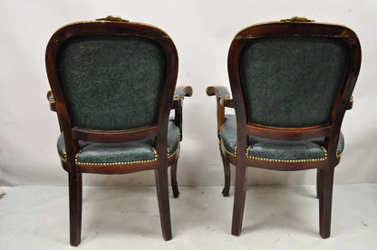 Vintage French Louis XV Style Solid Wood Bronze Ormolu Arm Chairs - a Pair
