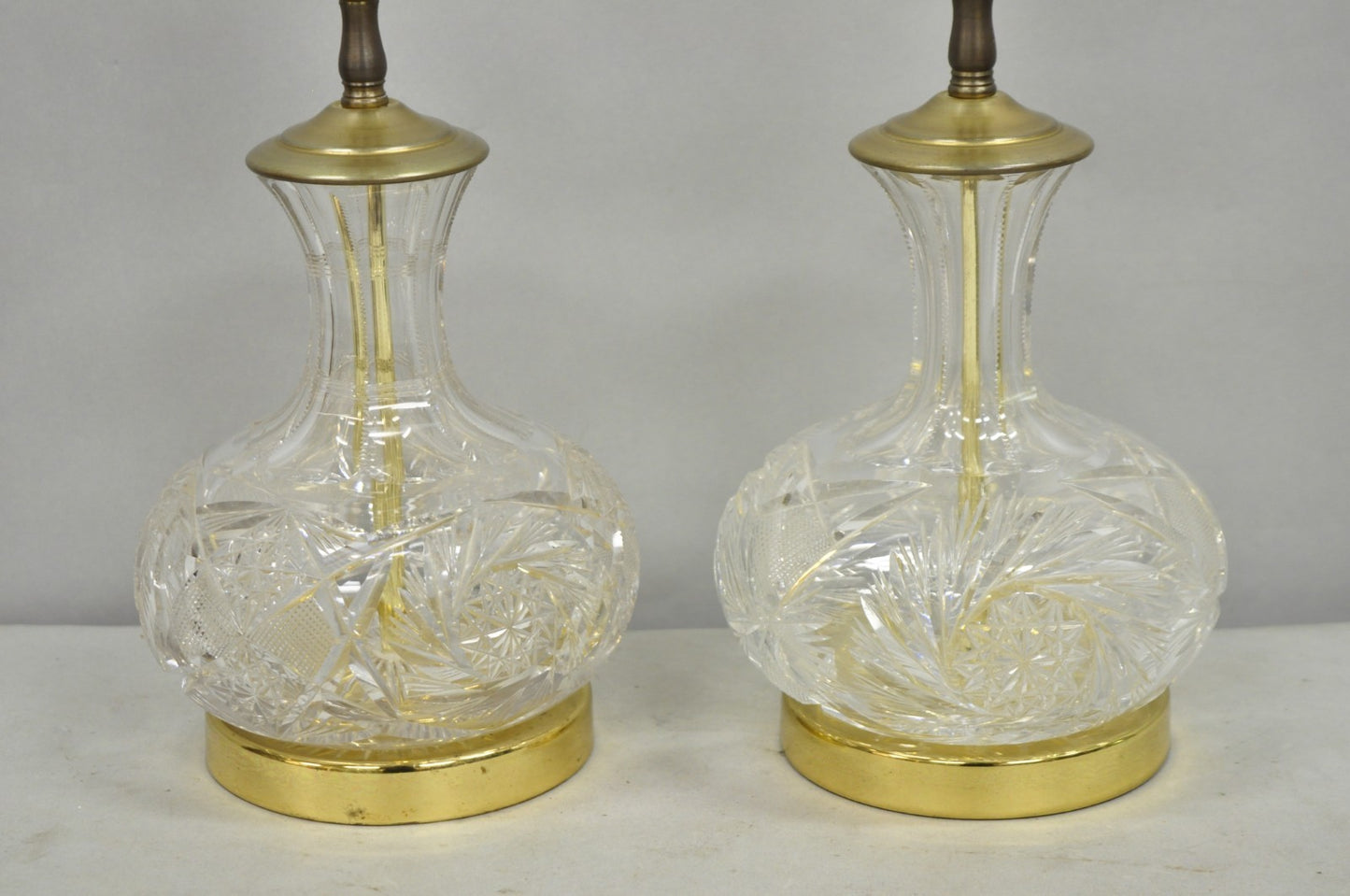 Vintage Victorian Cut Crystal Leaded Glass Small Bulbous Table Lamps - a Pair