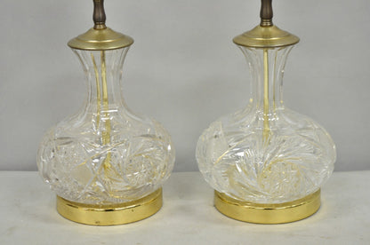 Vintage Victorian Cut Crystal Leaded Glass Small Bulbous Table Lamps - a Pair