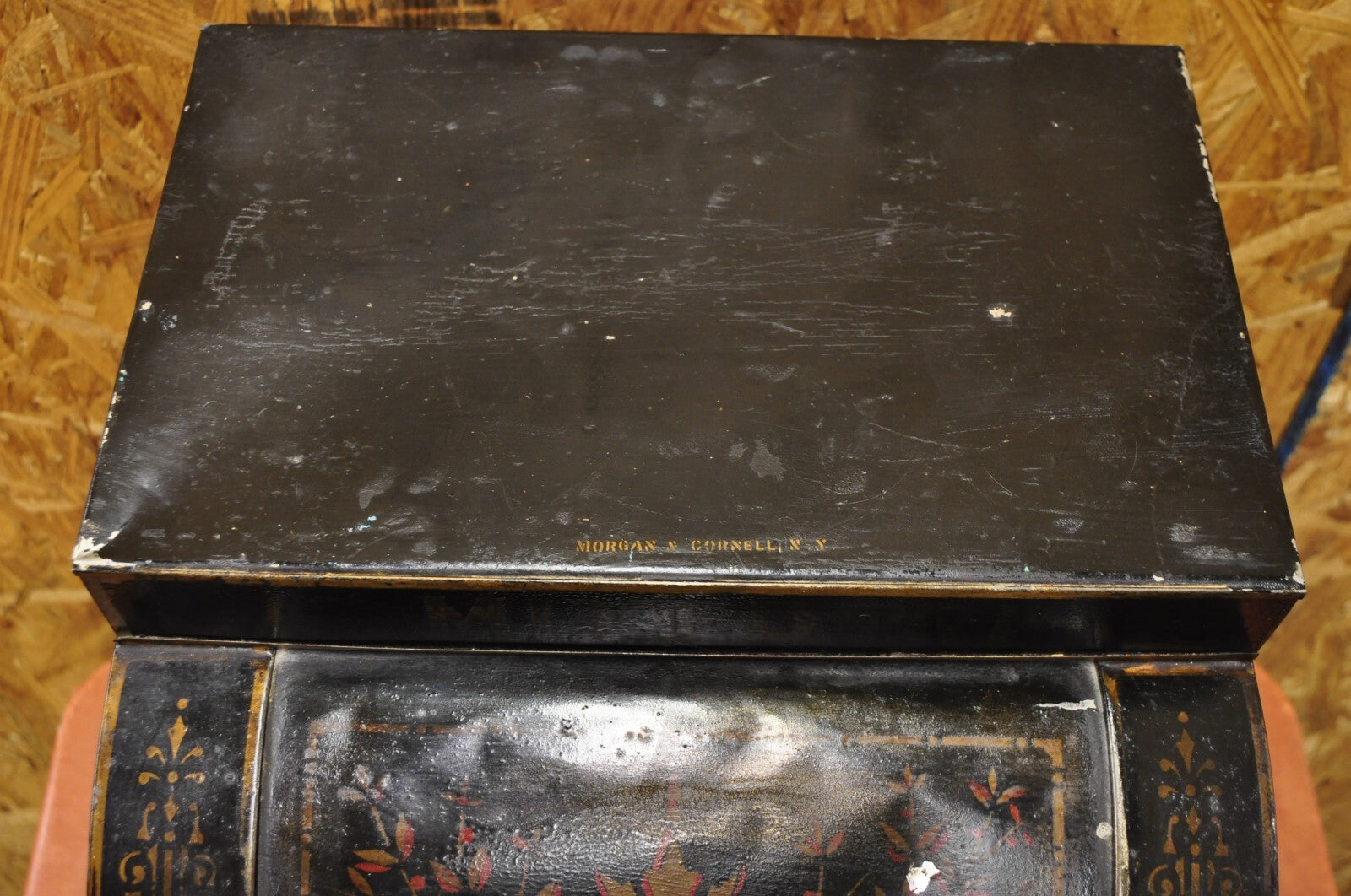 Antique Morgan & Cornell NY 1890 Tin Rolltop Tea Hopper Store Spice Bin Display