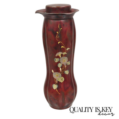 Vintage Occupied Japan Bronze Metal Red Lacquered Bulbous Pitcher by Marumi
