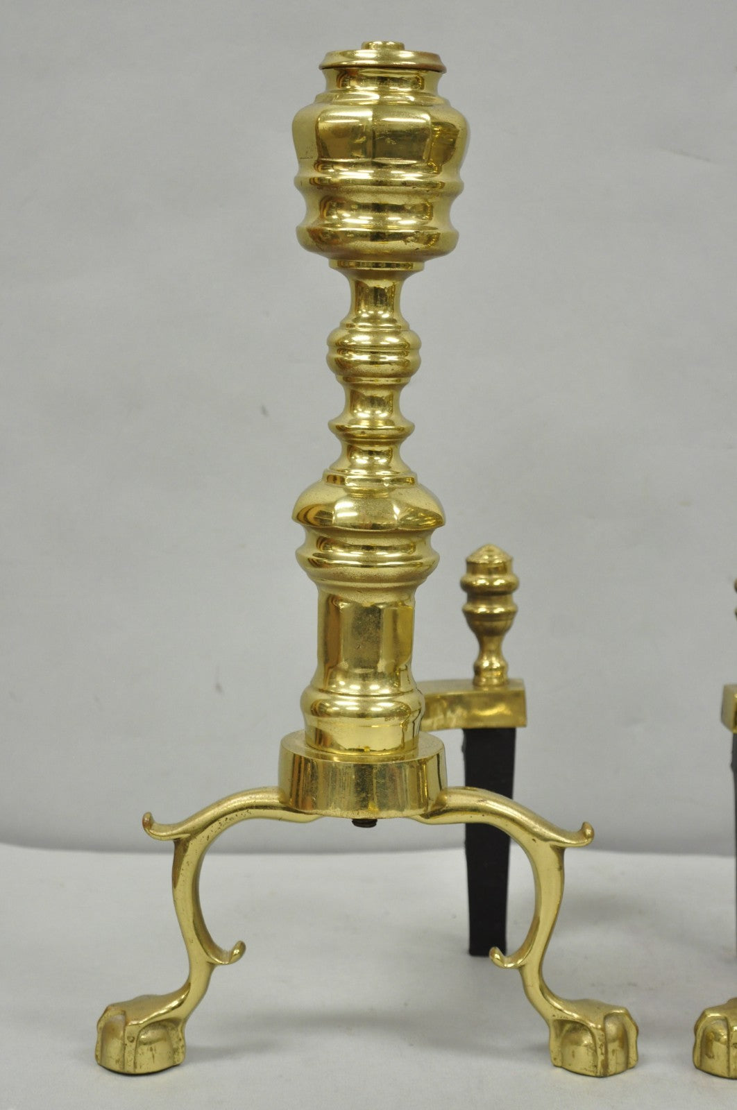 The Harvin Co Vintage Brass Federal Style Branch Foot Fireplace Andirons - Pair