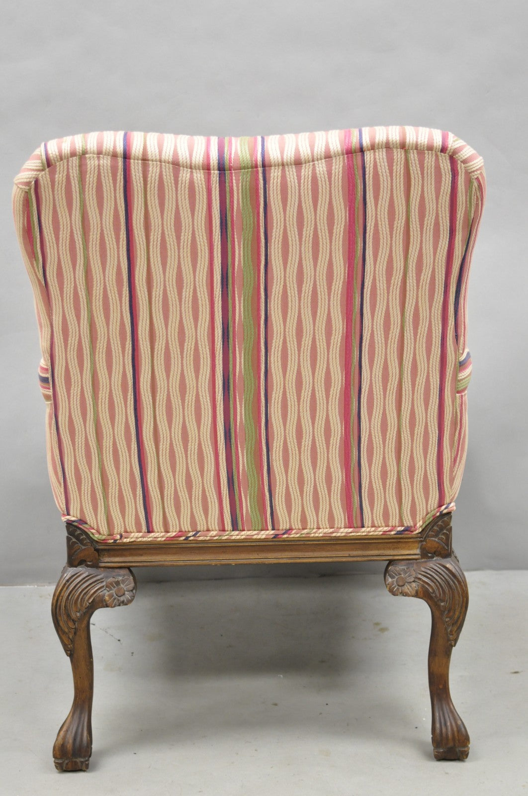 Vintage Georgian Style Carved Walnut Paw Foot Pink Upholstered Club Lounge Chair