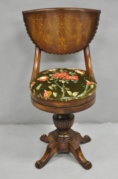 Antique French Empire Regency Inlaid Mahogany Swivel Piano Harpist Stool Chair