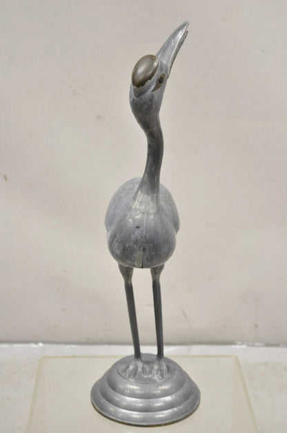 Vintage Hollywood Regency Pewter Metal 27" Crane Bird Garden Statue Hong Kong