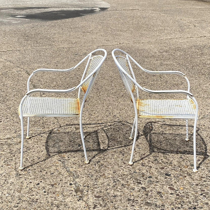 Vintage Modern Wrought Iron Sculptural Outdoor Patio Stacking Arm Chairs - Set 4