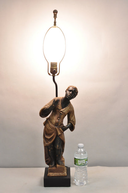 Vintage Egyptian Moorish Style Resin Blackamoor Sculpture Figure Table Lamp