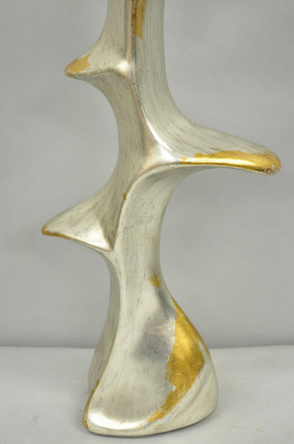 Vintage Brutalist Silver Gold Leaf Sculptural Ceramic Large Abstract Table Lamp
