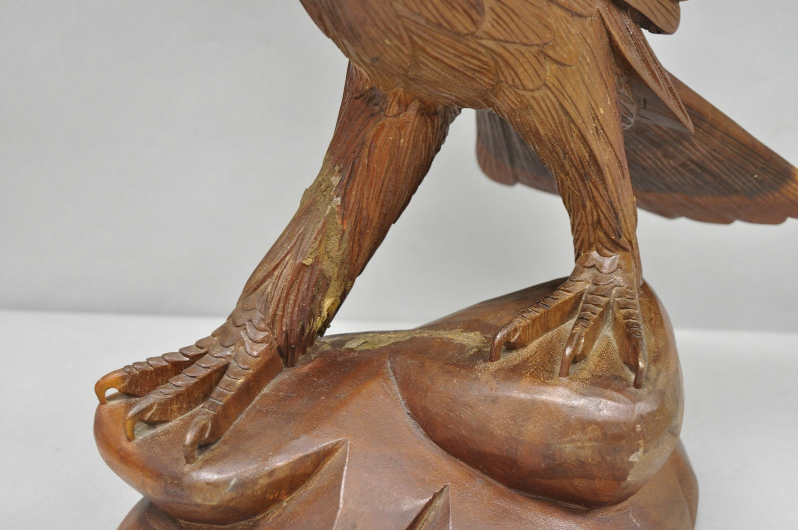 Vintage Black Forest 24" Hand Carved Wood Bald Eagle Figure Statue Sculpture