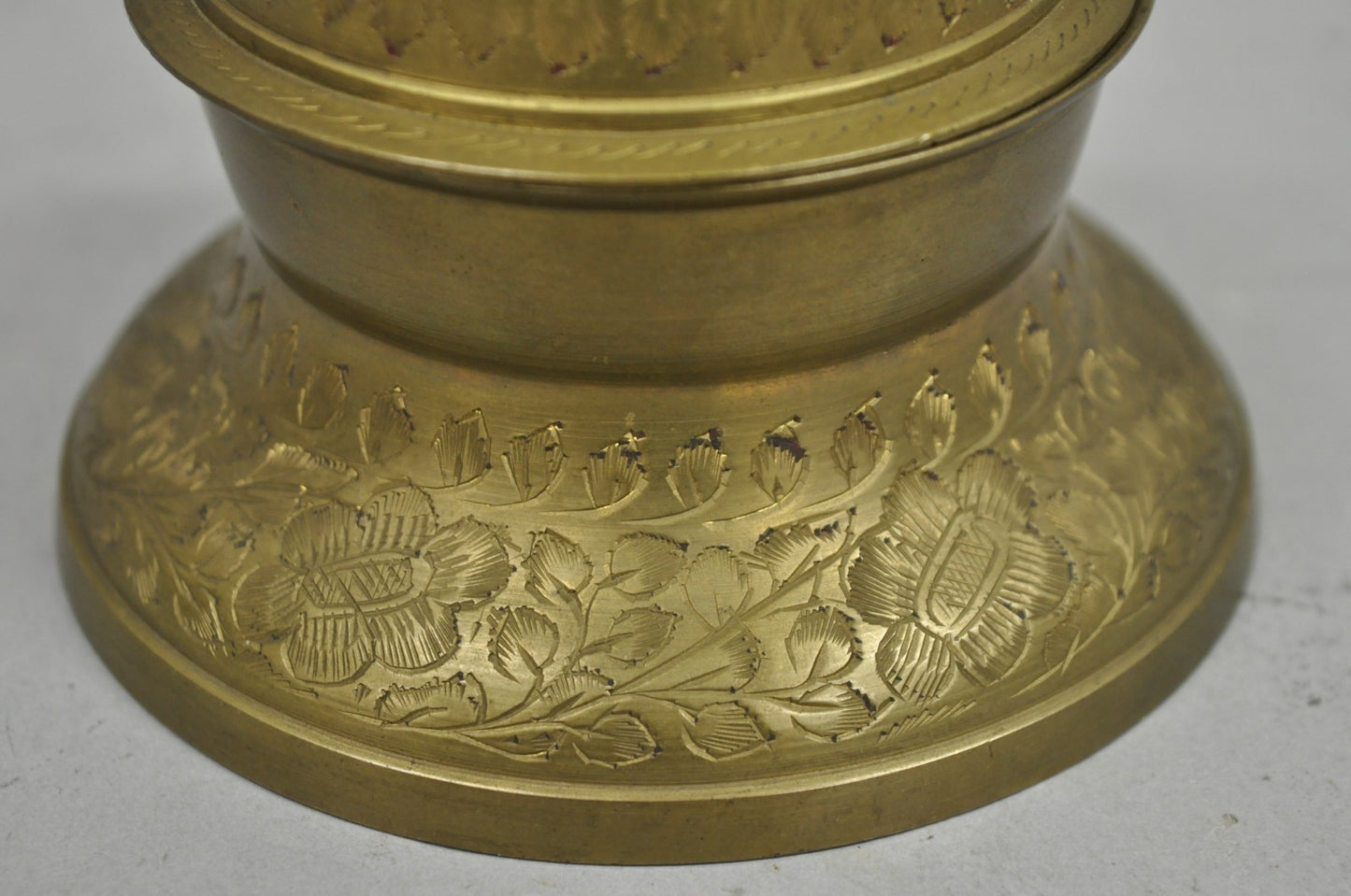 Vintage Anglo Indian Solid Brass Elephant Claw Engraved Dinner Bell on Stand