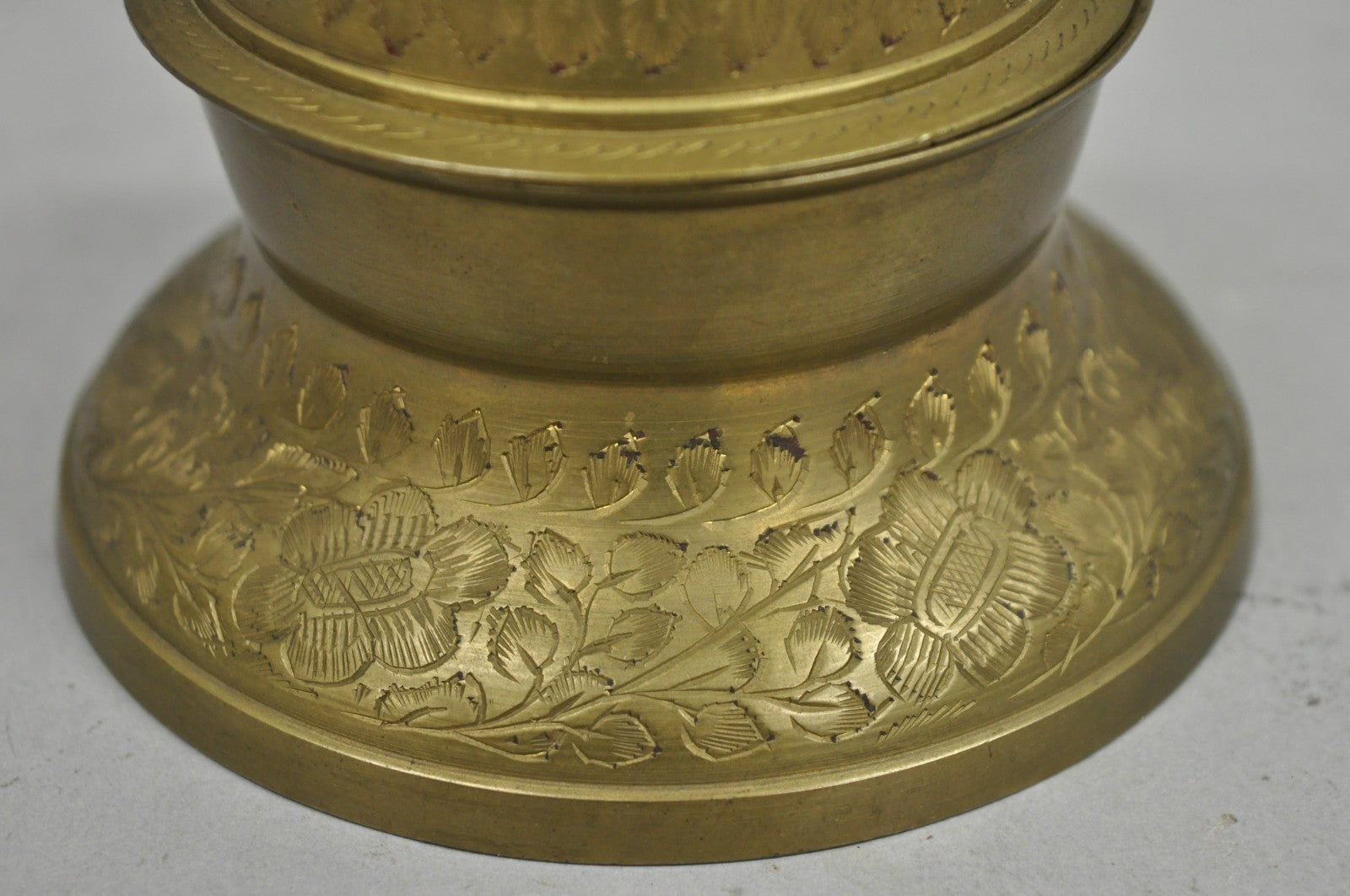 Vintage Anglo Indian Solid Brass Elephant Claw Engraved Dinner Bell on Stand