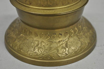Vintage Anglo Indian Solid Brass Elephant Claw Engraved Dinner Bell on Stand