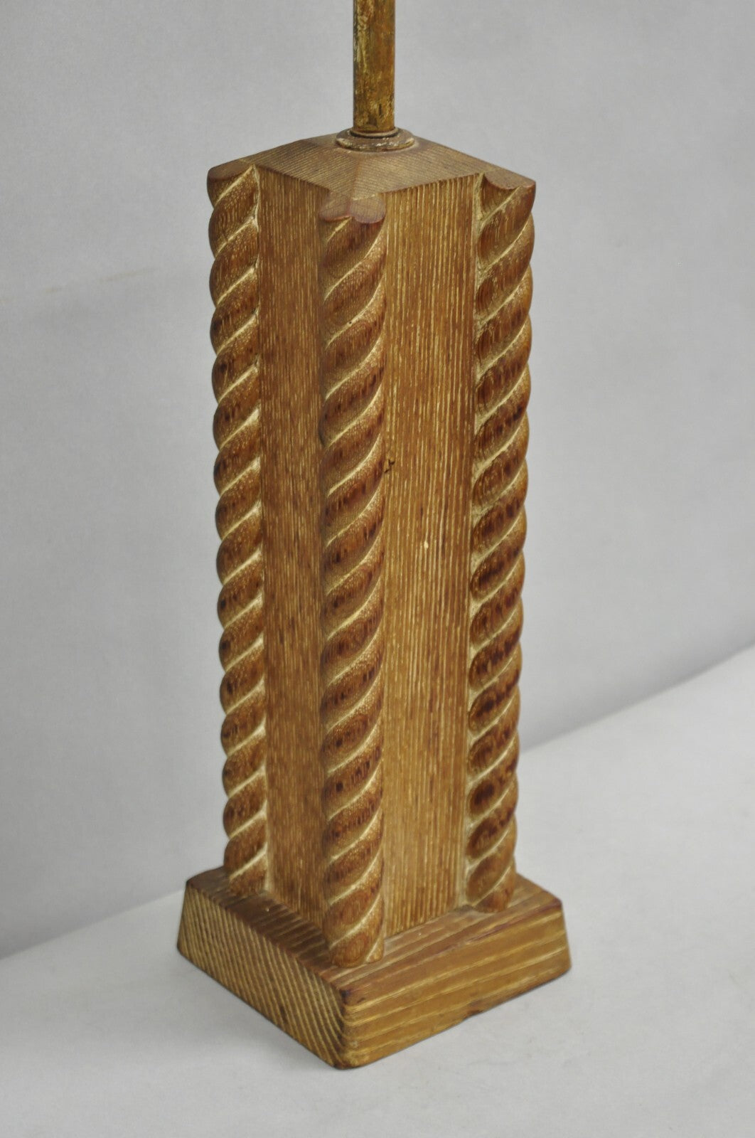 Vintage James Mont Style Mid Century Modern Cerused Oak Spiral Carved Table Lamp