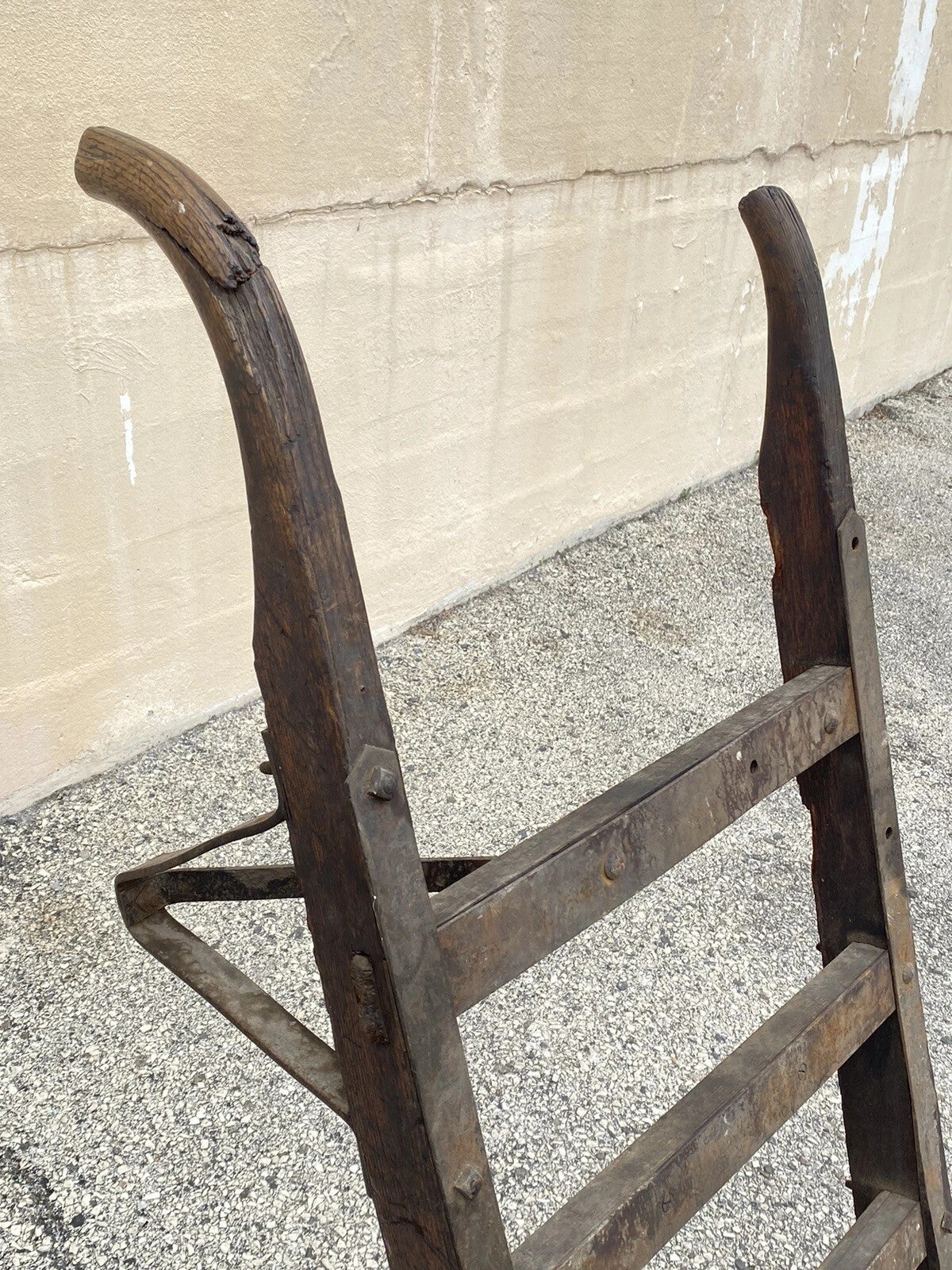 Antique Industrial Vintage Oak Wood and Steel Metal Factory Hand Truck