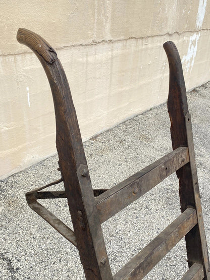 Antique Industrial Vintage Oak Wood and Steel Metal Factory Hand Truck