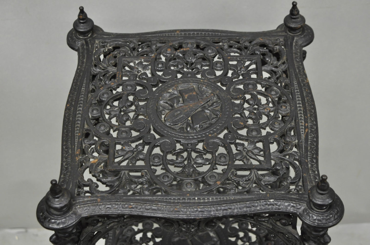 Antique French Renaissance Victorian Cast Iron Figural 3 Tier Plant Stand Table