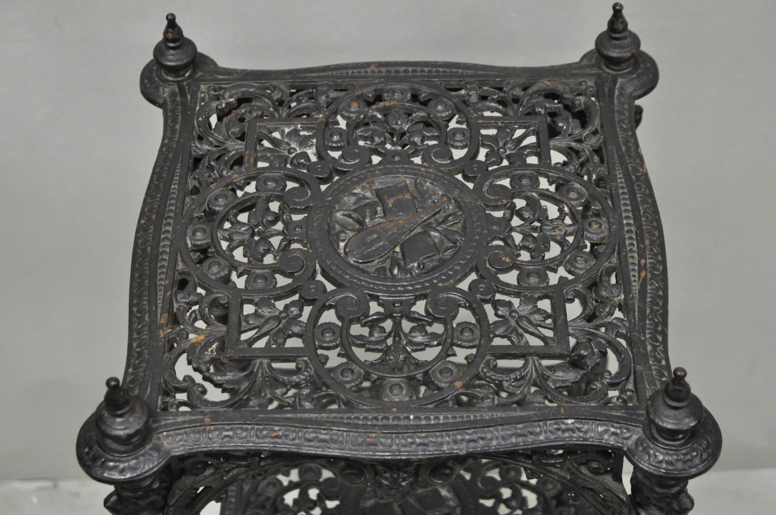 Antique French Renaissance Victorian Cast Iron Figural 3 Tier Plant Stand Table