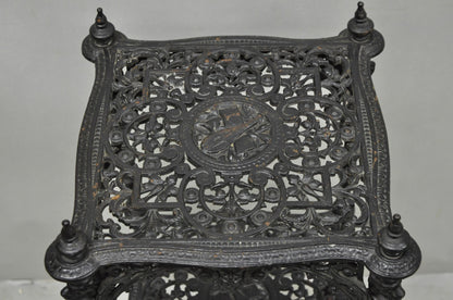 Antique French Renaissance Victorian Cast Iron Figural 3 Tier Plant Stand Table