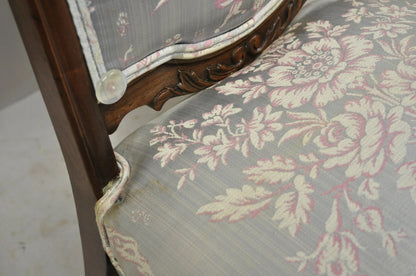 Victorian Floral Scrollwork Carved Mahogany Parlor Slipper Side Chairs - a Pair