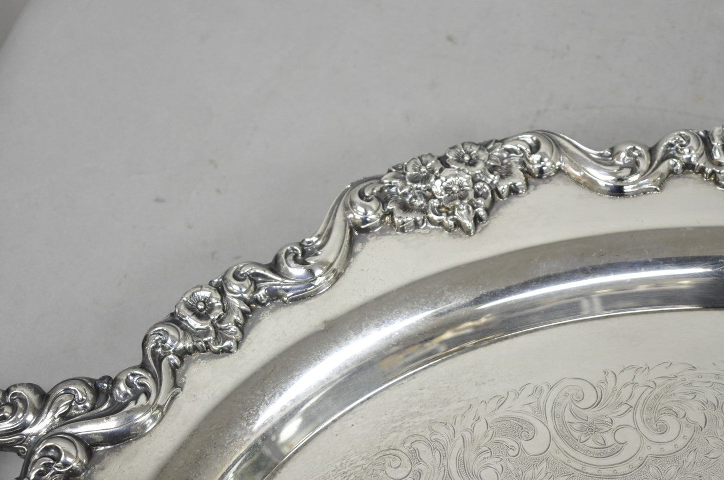 Vintage Poole 400 Lancaster Rose Silver Plated Bar Serving Platter Tray on Feet
