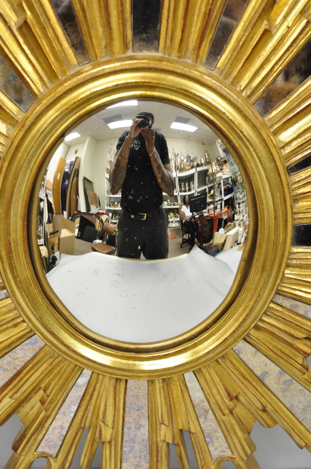 Vintage Italian Hollywood Regency Gold Gilt Sunburst Convex Bullseye Wall Mirror