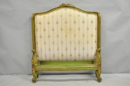Antique French Louis XVI Style Green Painted Upholstered Twin Bed by Vanleigh