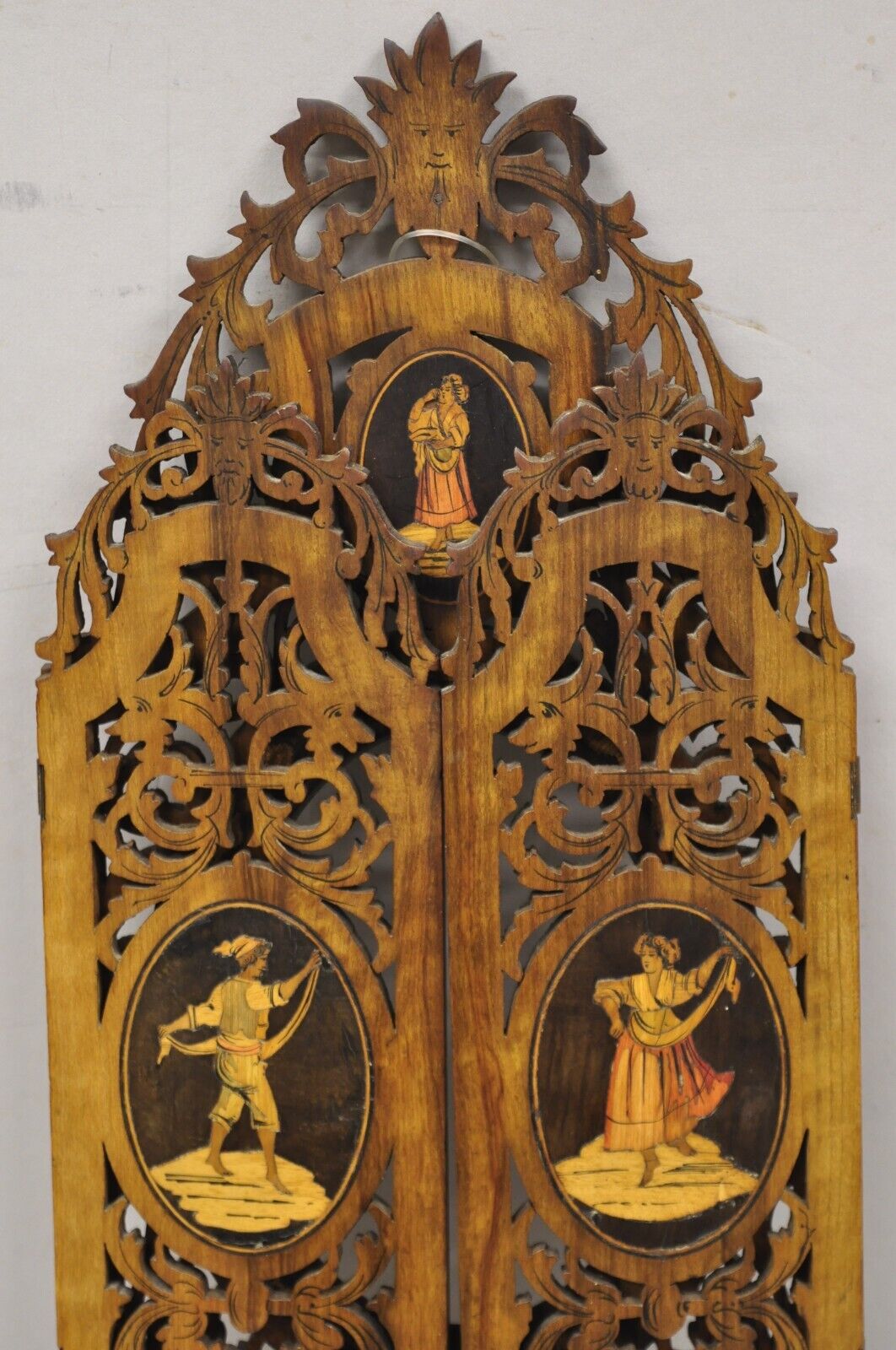 19th C Italian Sorrento Triptych Folding Inlaid Travel Mirror Easel Stand