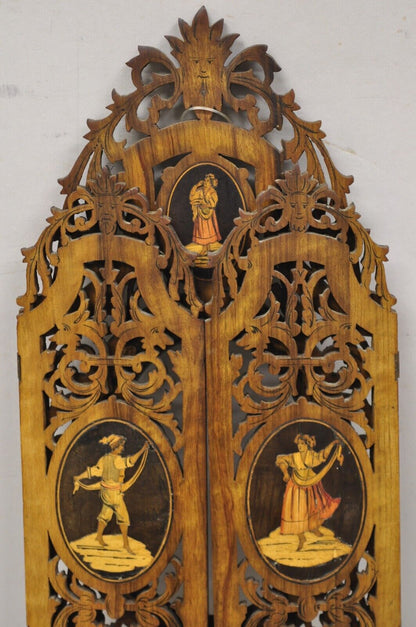 19th C Italian Sorrento Triptych Folding Inlaid Travel Mirror Easel Stand