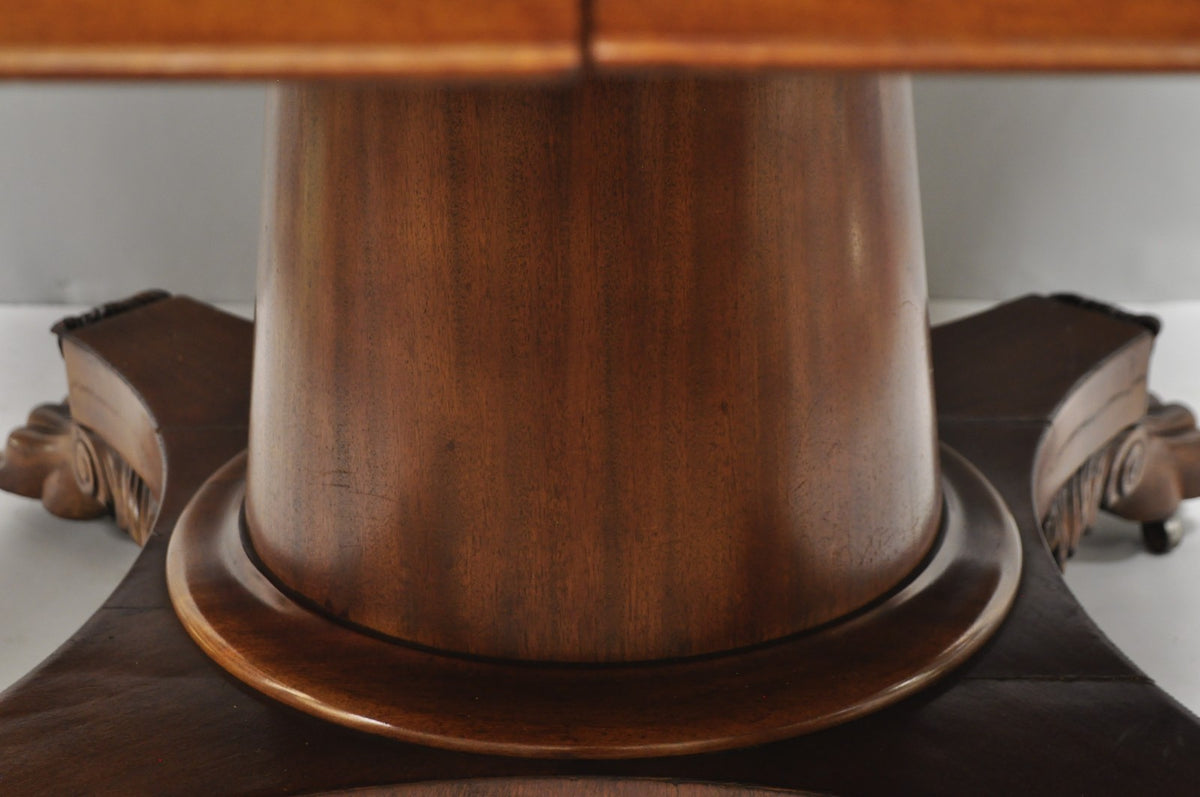 Antique American Empire 54" Square Mahogany Paw Foot Pedestal Base Dining Table
