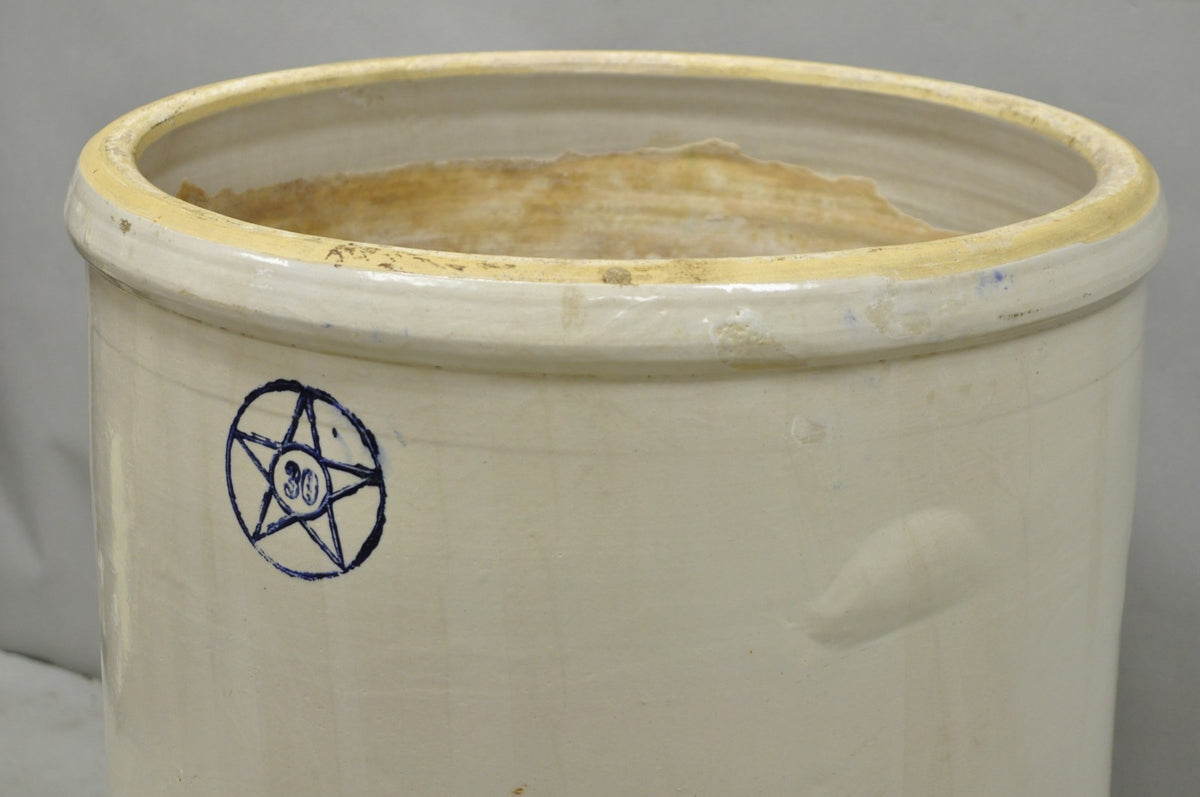 Antique 30 Gallon Cobalt Blue Star Stoneware Glazed Farmhouse Crock Pot