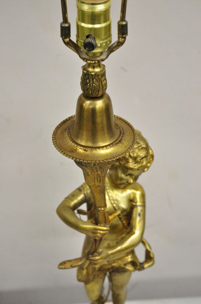 Vintage French Renaissance Brass Rococo Gold Figural Cherub Putti Table Lamp