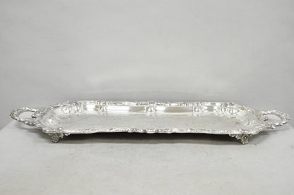 Vintage Sheffield Baroque Silver Plated Long Narrow Serving Platter Bar Tray