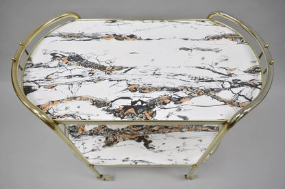 Vintage Mid Century Modern Brass Rolling Bar Tea Cart Laminate Faux Marble