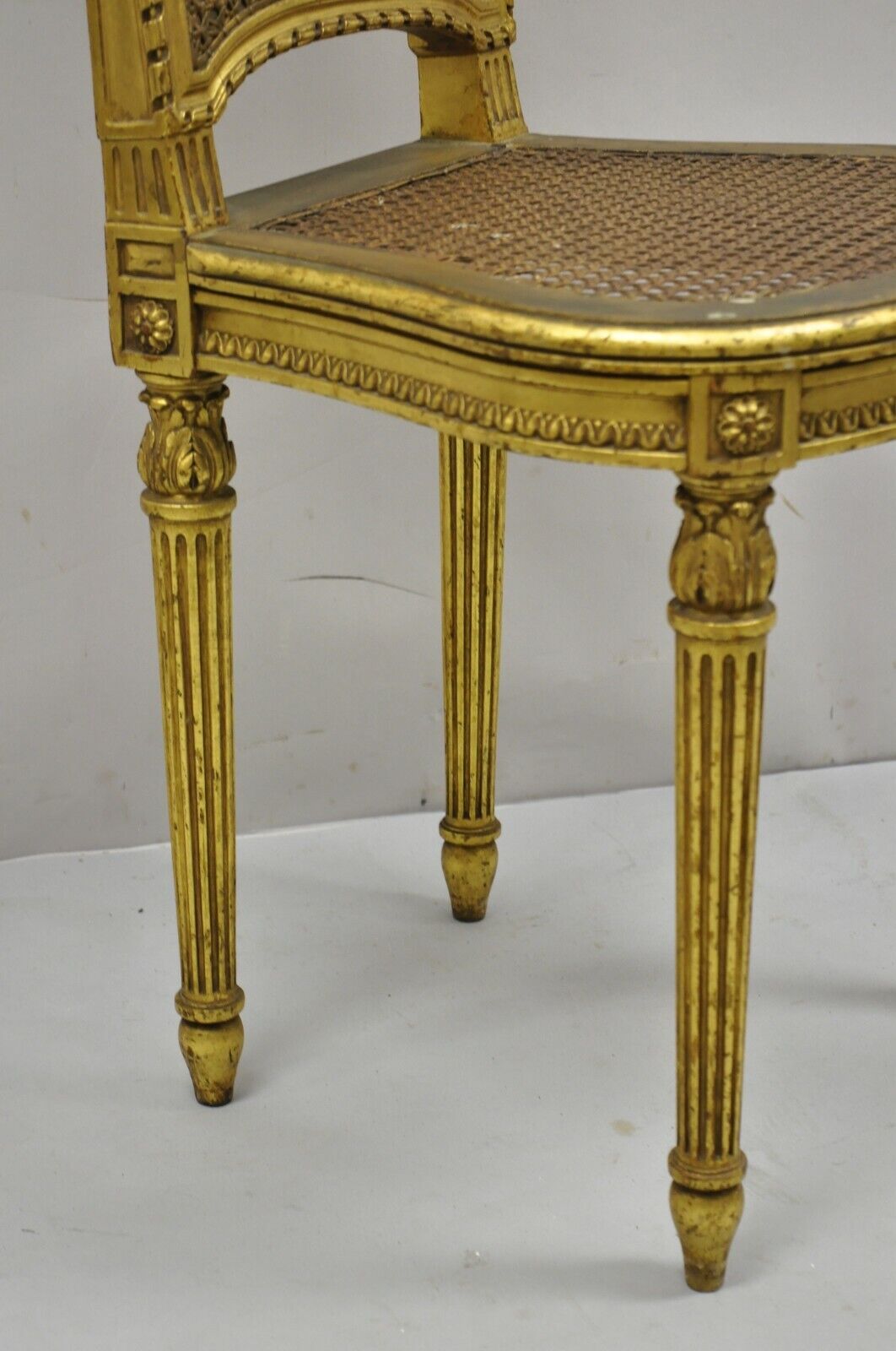Antique Victorian French Louis XV Style Gold Giltwood Cane Boudoir Side Chair