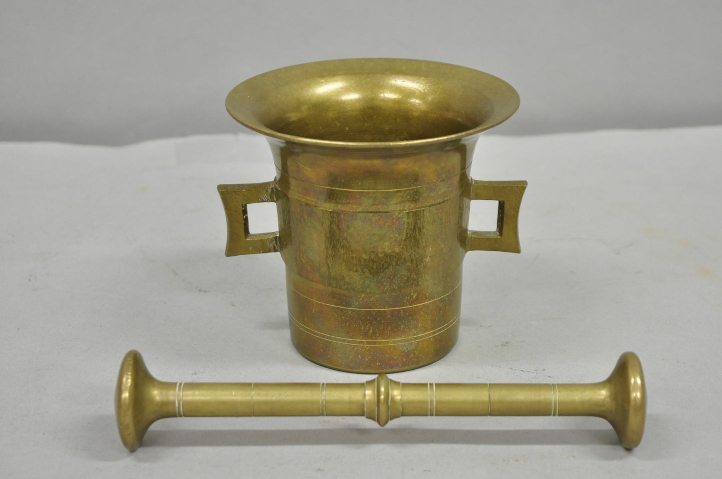 Antique Solid Bronze Brass German Apothecary Mortar with Pestle - 2 Pcs