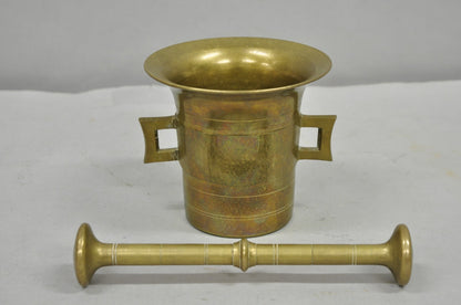 Antique Solid Bronze Brass German Apothecary Mortar with Pestle - 2 Pcs