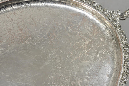 Antique English Victorian Silver Plated Repousse Oval Serving Platter Bar Tray