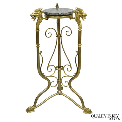 Antique Italian Renaissance Brass Figural Dragon Head Pedestal Table Plant Stand