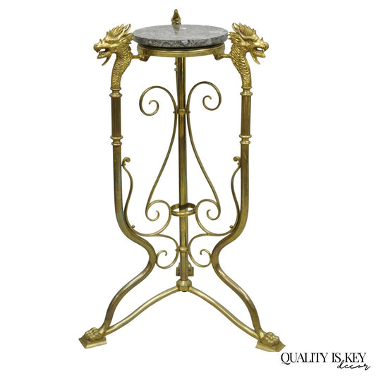Antique Italian Renaissance Brass Figural Dragon Head Pedestal Table Plant Stand