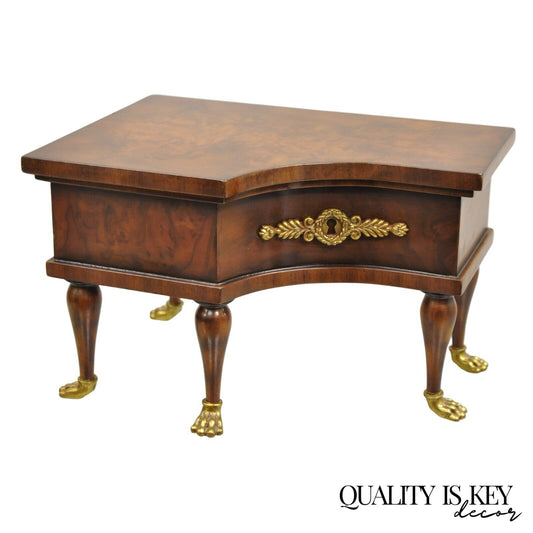 Maitland Smith Jewelry Box Burl Walnut Baby Grand Piano Form with Brass Paw Feet