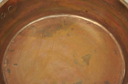 Antique French Country Hand Forged 12" Round Twin Handle Copper Cauldron Pot Pan