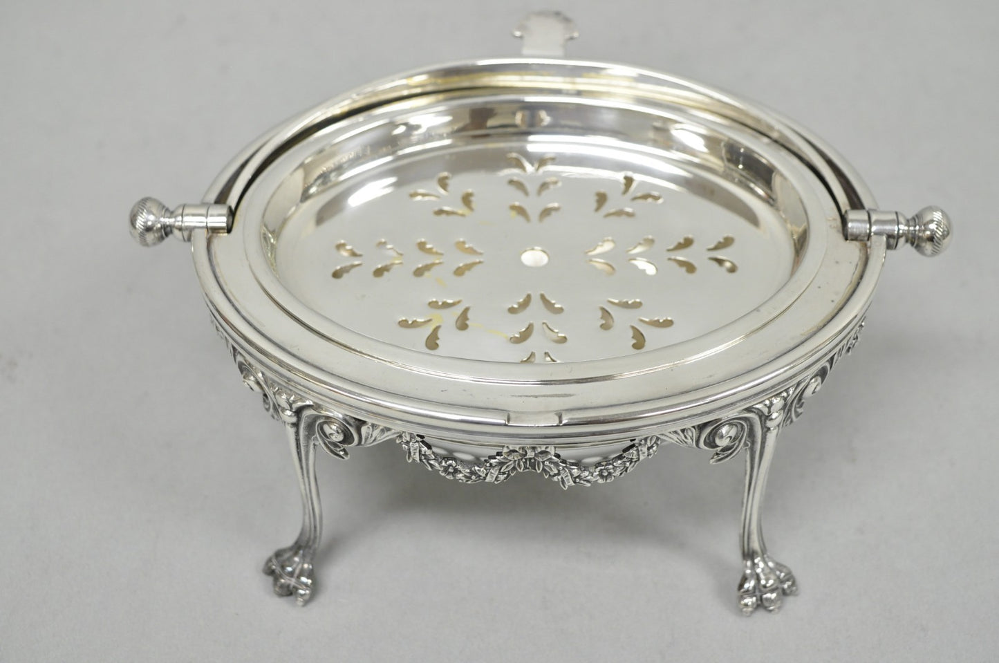 Antique English Edwardian Silver Plated Revolving Oval Serving Butter Dish