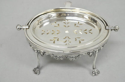 Antique English Edwardian Silver Plated Revolving Oval Serving Butter Dish