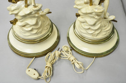 Antique L&F Moreau Spelter Metal Painted Figural Boy and Girl Table Lamp - Pair
